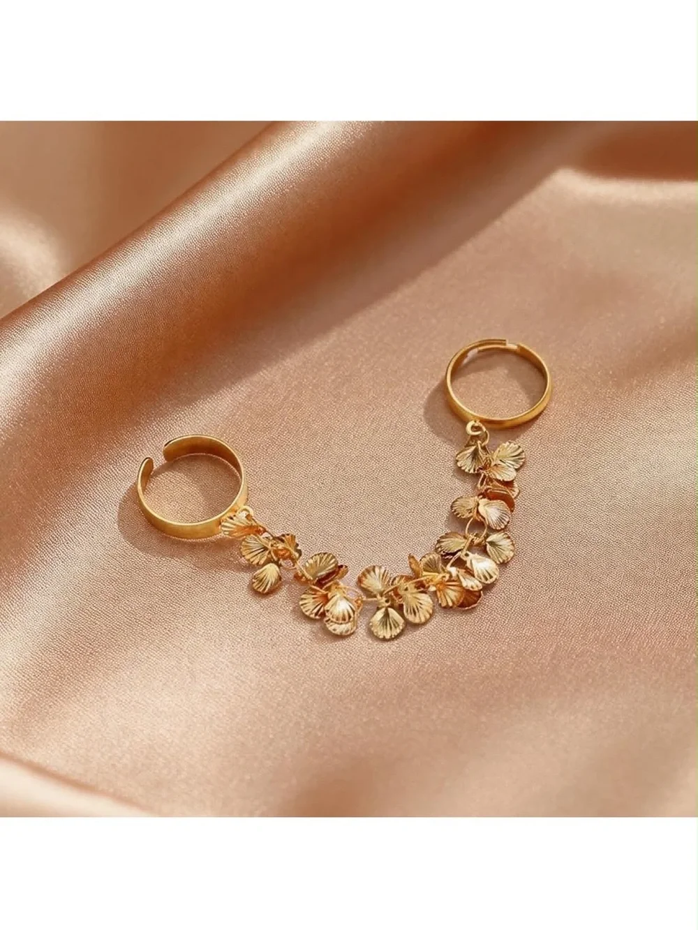 Anthropologie Gold Color Shell Charm Double Ring Chain